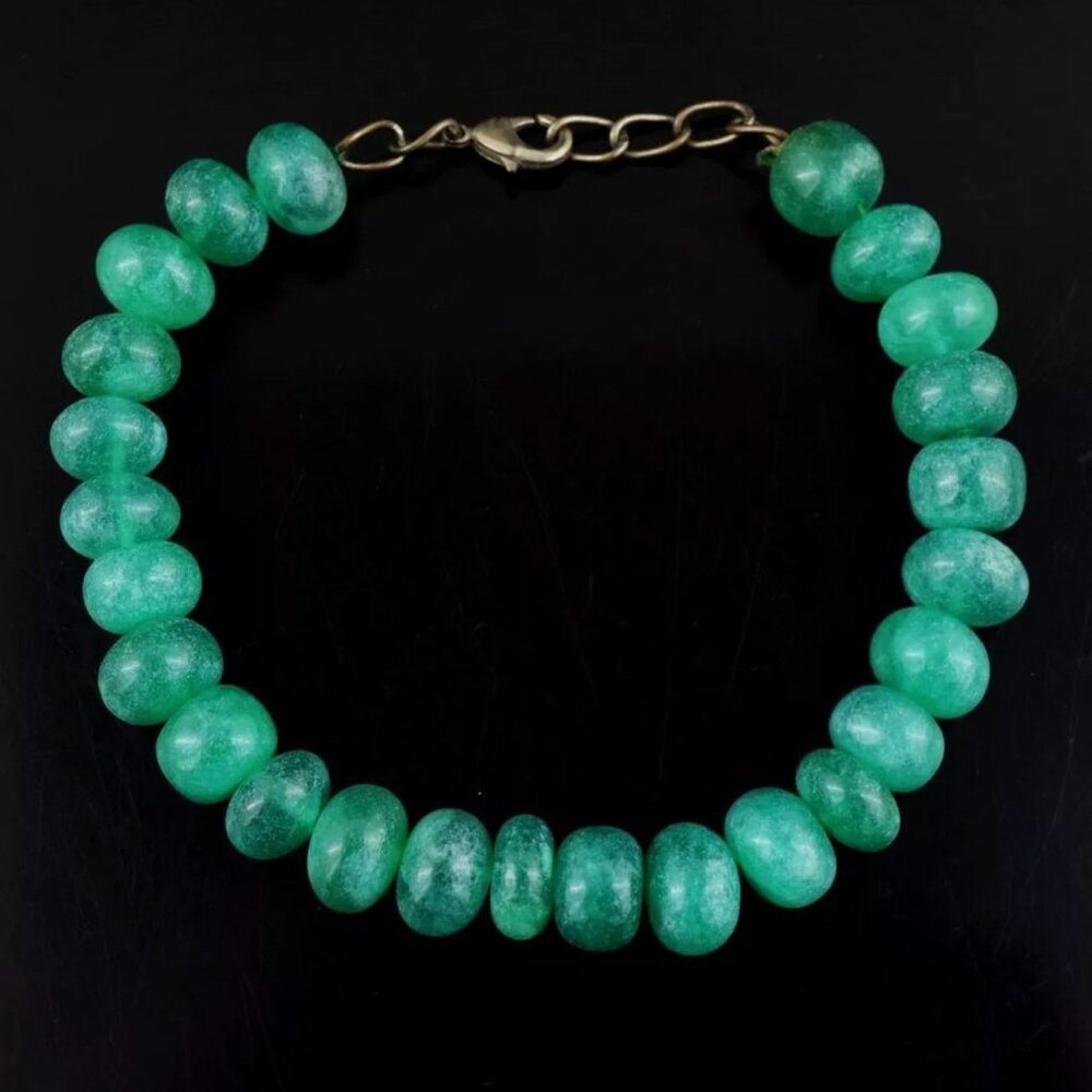 Green Emerald 160.00 Cts Bead Bracelet Silver Tone